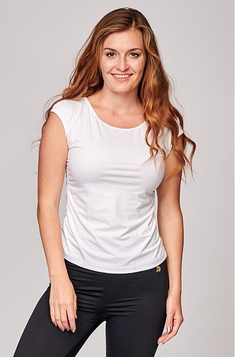 Kratší bílé dámské tričko s řasením Česká Miss 5003